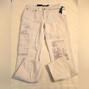 NWT Ralph Lauren Ladies Cream Relaxed Fit Tapered Mid Rise Jeans